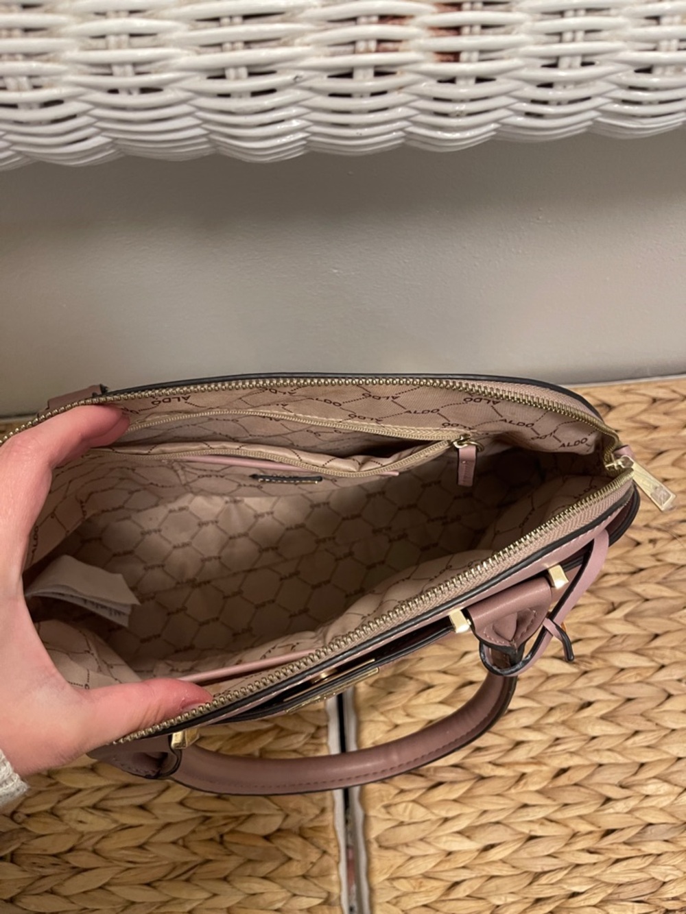 Aldo Blush Textured Dome Satchel with Gold Accents - Picture 2 of 5